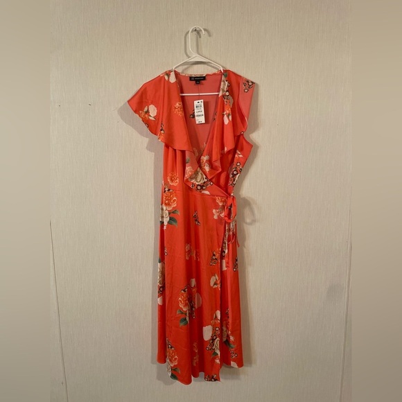 INC International Concepts Women’s Side Tie Wrap Dress Floral Satin Size Large - Picture 5 of 15